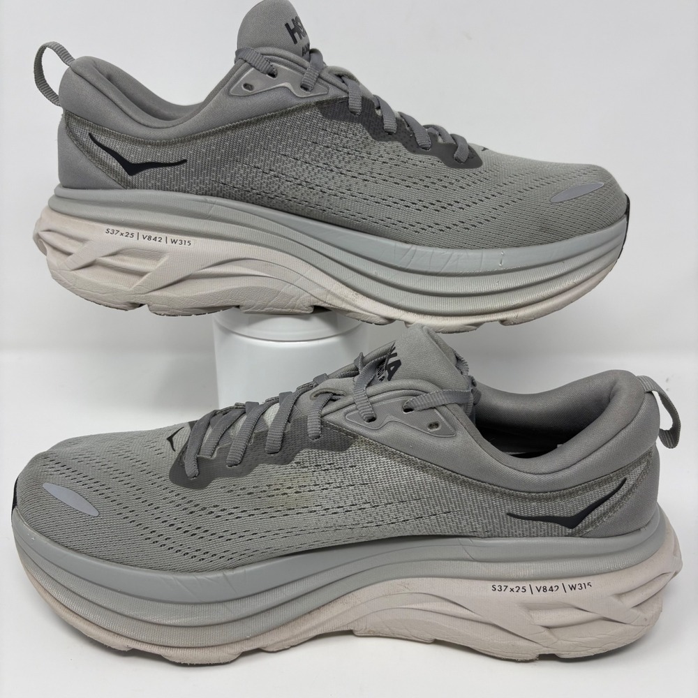 Hoka Bondi 8 Mens Size 9.5 Grey White Athletic Running Shoes (1123202 SHMS) - Picture 3 of 8
